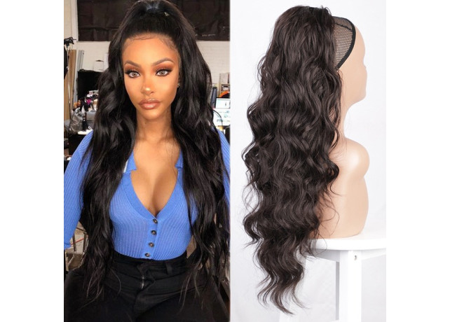 Coada de Par cu snur Negru Natural, 70 cm